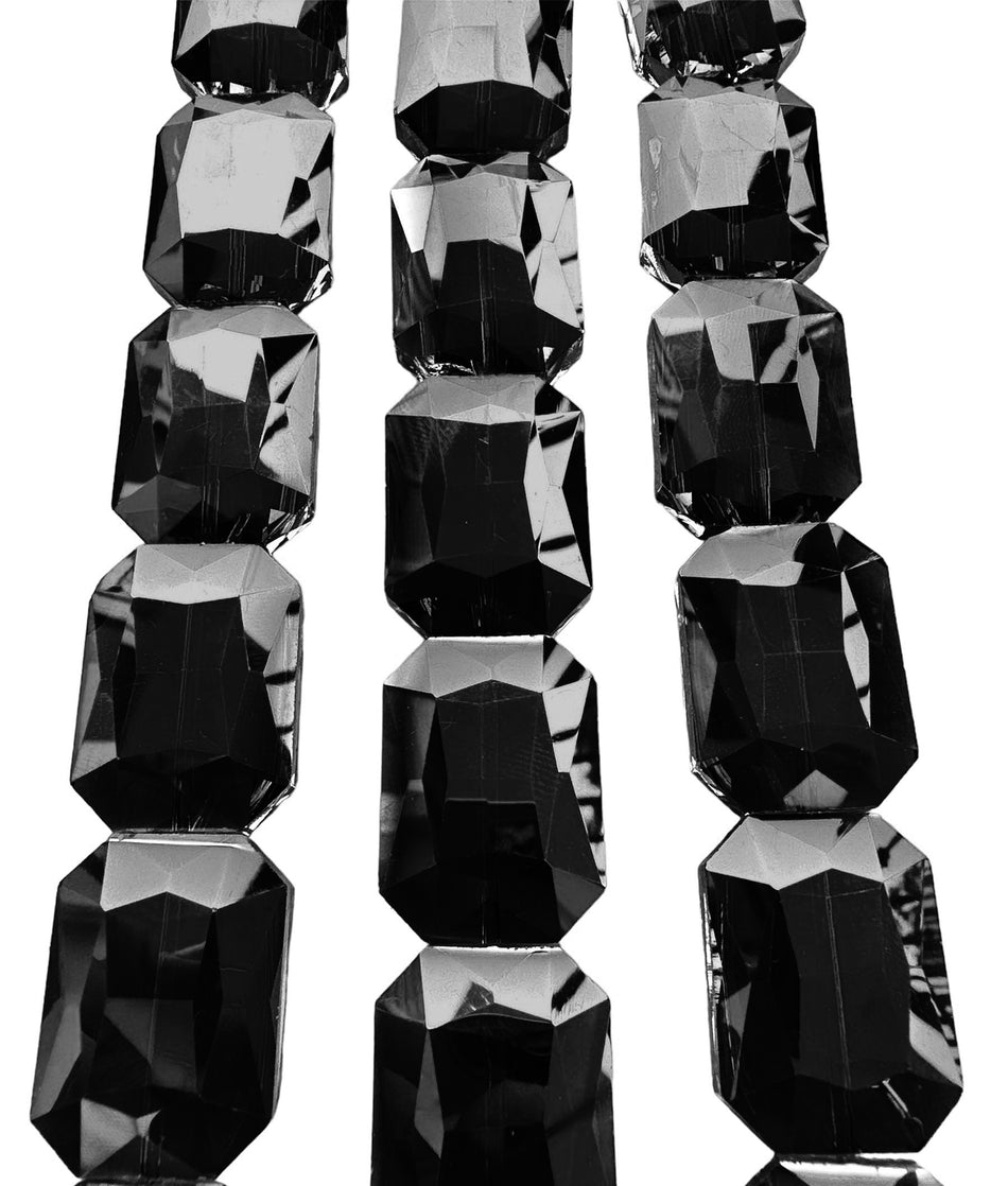 Black Rectangular Crystal Bead Strand, 34mm