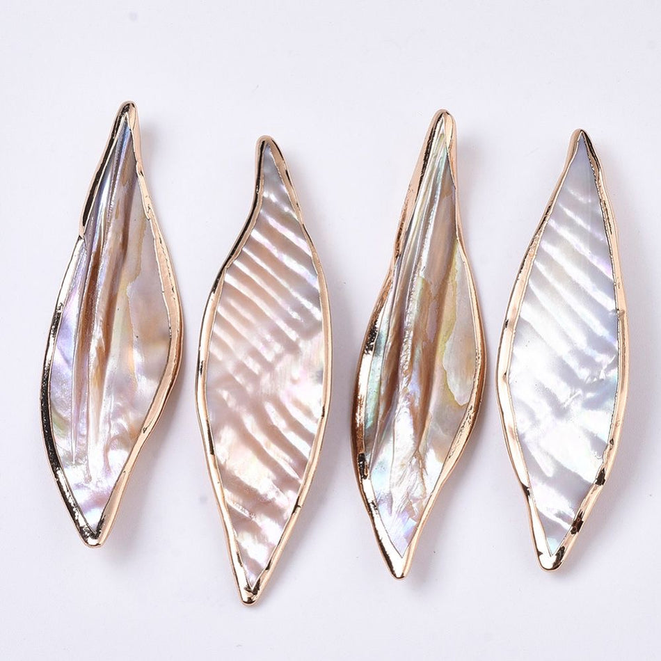 Natural Freshwater Shell Leaf Pendant 69mm, 4pcs