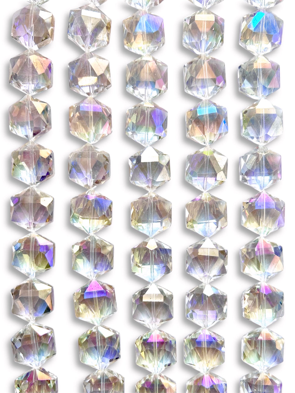 Faceted Hexagon Crystal Bead Strand, 20mm