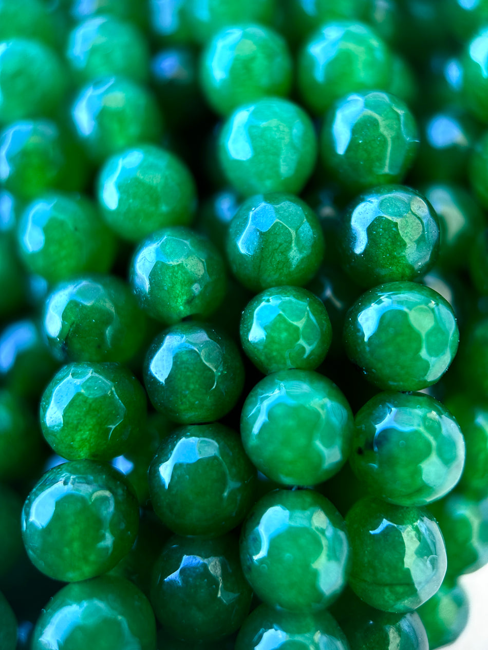 Faceted Green Round Jade Strand, 6mm