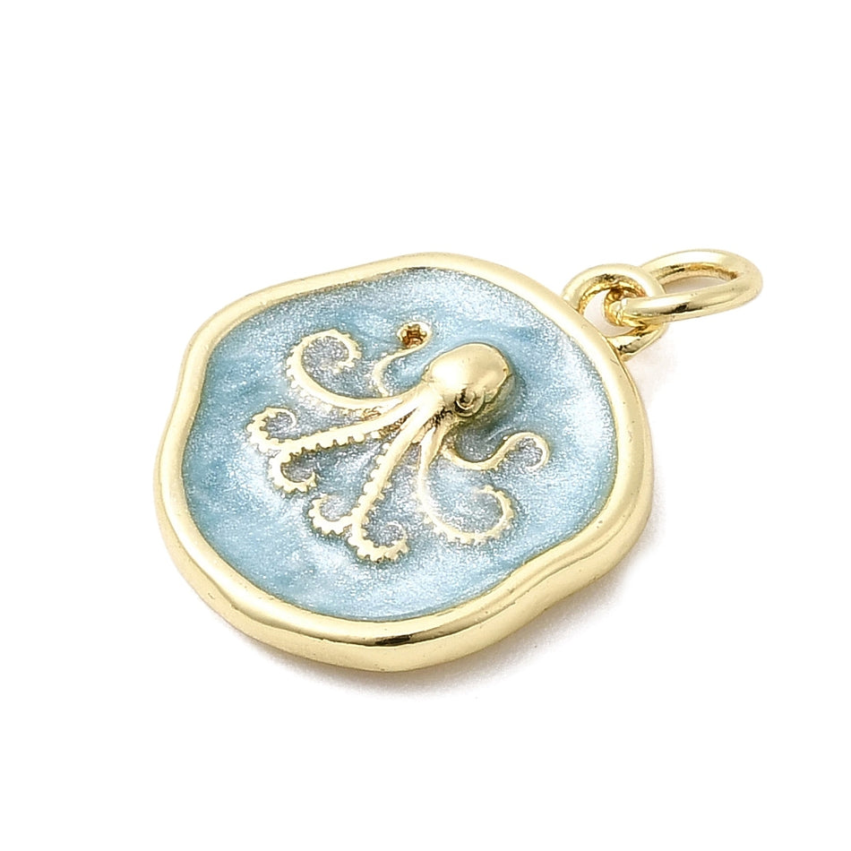 Flat-Round Octopus Pendant 18mm, 2pcs