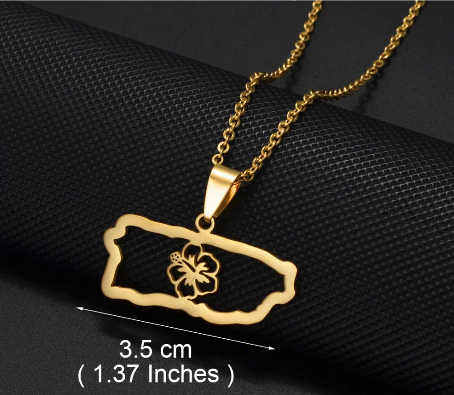 Stainless Steel Puerto Rico Pendant with Necklace, 16 inches