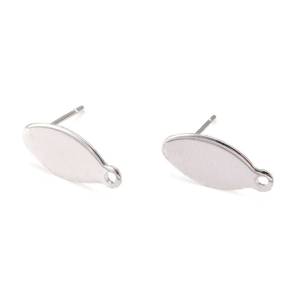 Stainles Steel Oval Stud Earrings 15mm, 4pcs