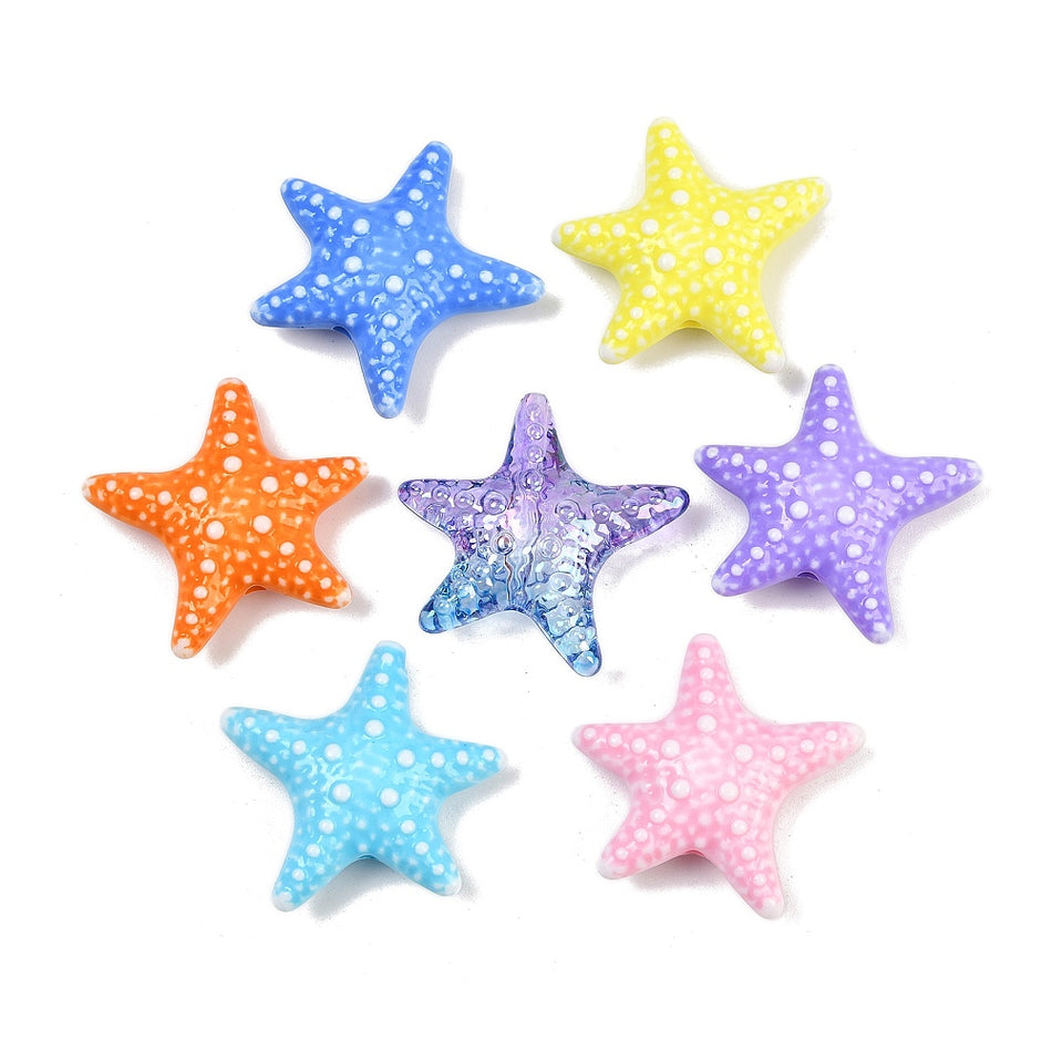 Mixed Color Acrylic Starfish Beads 36mm, 4 pcs