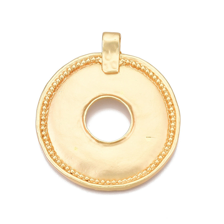Matte Gold Donut Pendant, 2 Inches