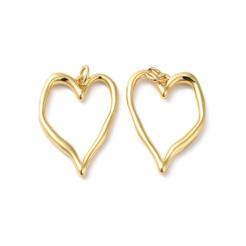 18k Gold Plated Heart Pendant, 2pcs