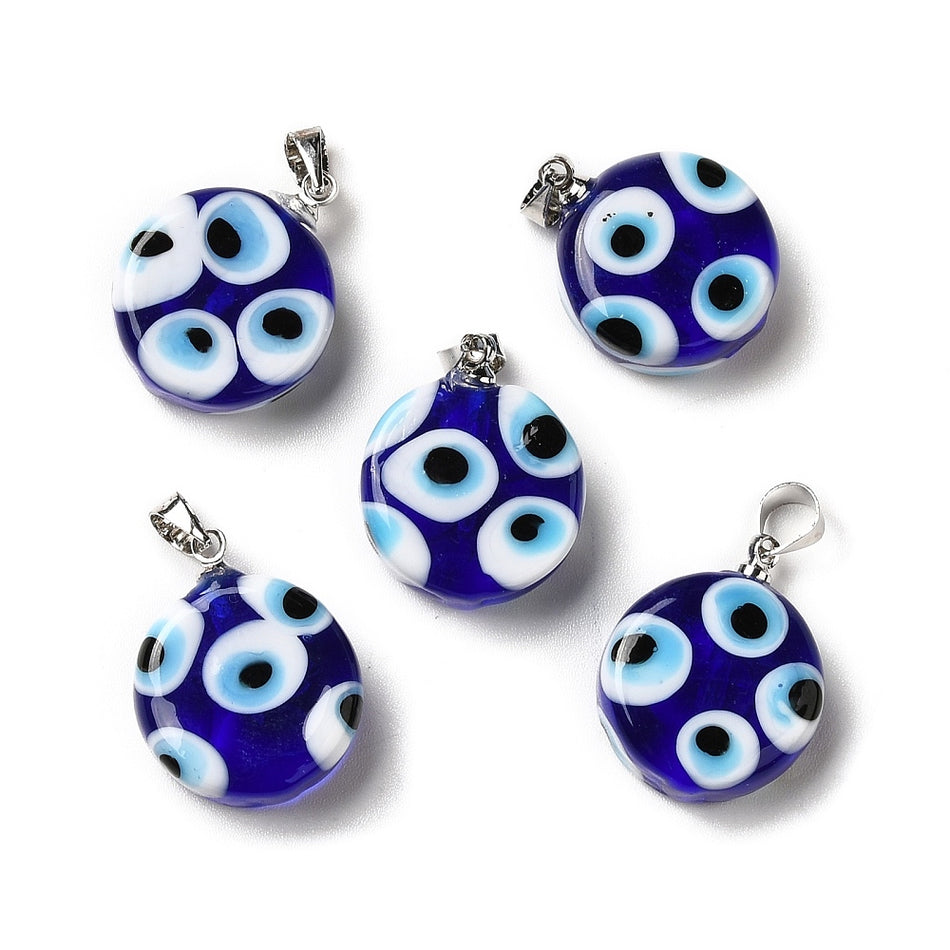 Lampwork Silver Eye Pendant 16mm, 1pc