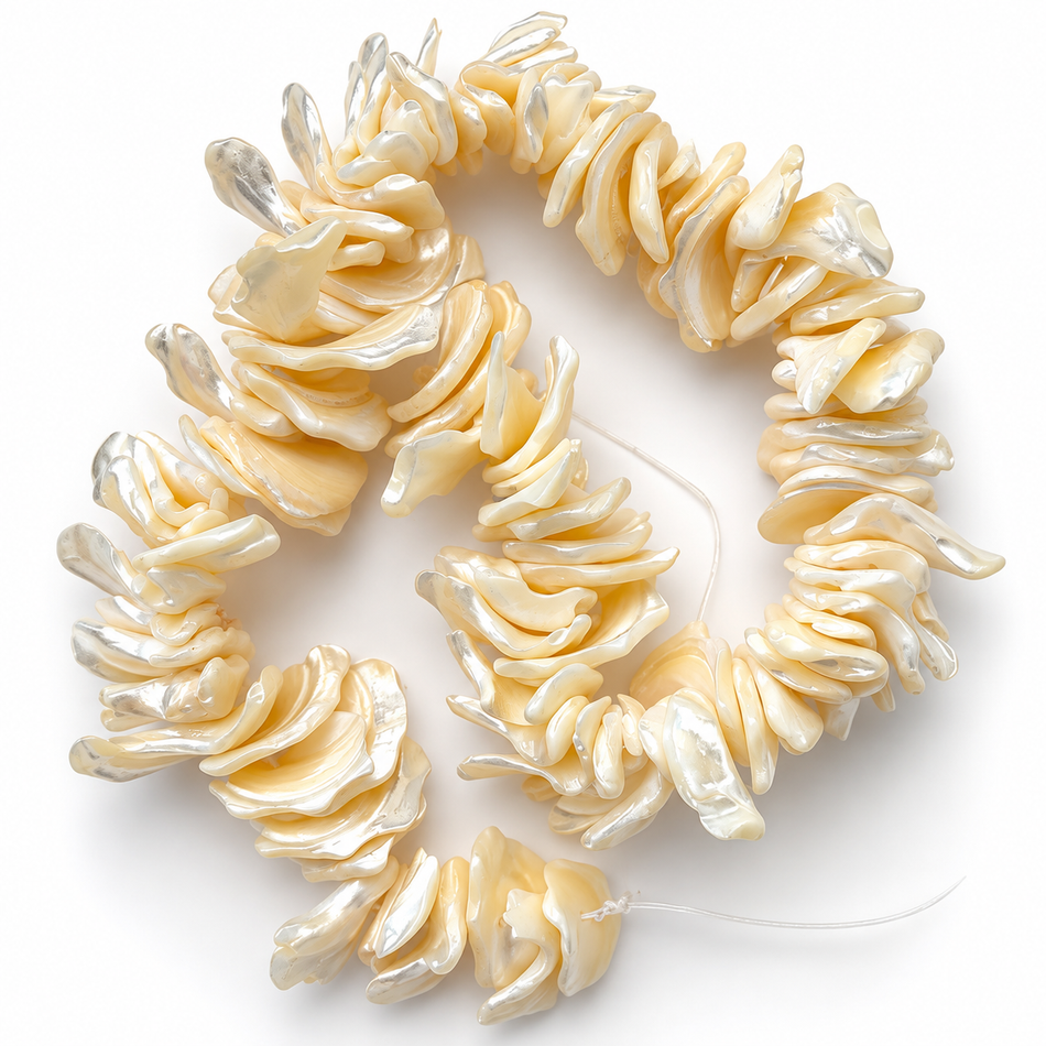 Natural Mother Of Pearl shell Chips 14” Strand, Irregular Pieces Bead Size 20-30mm