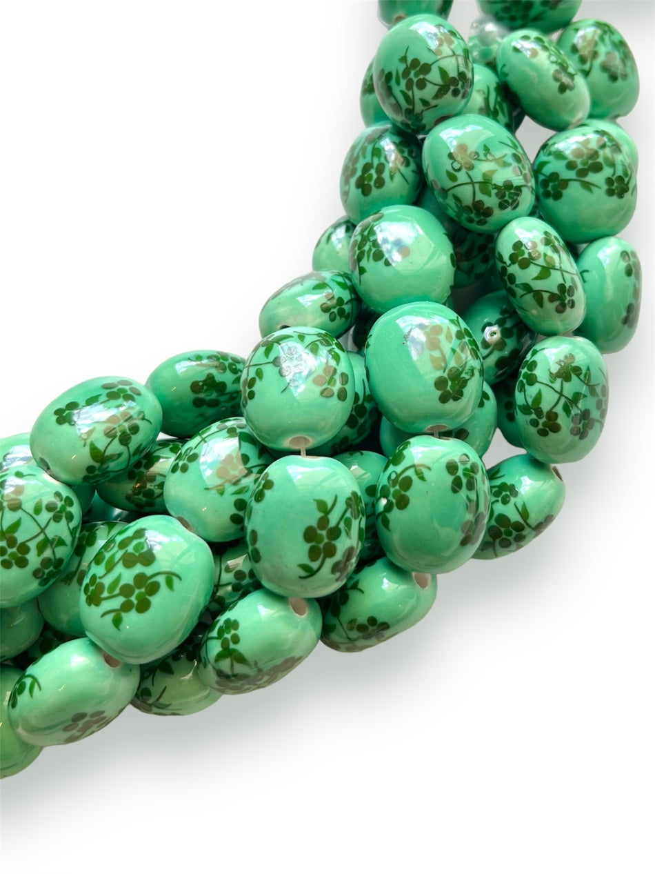 Green Oval Porcelain Strand, 20mm