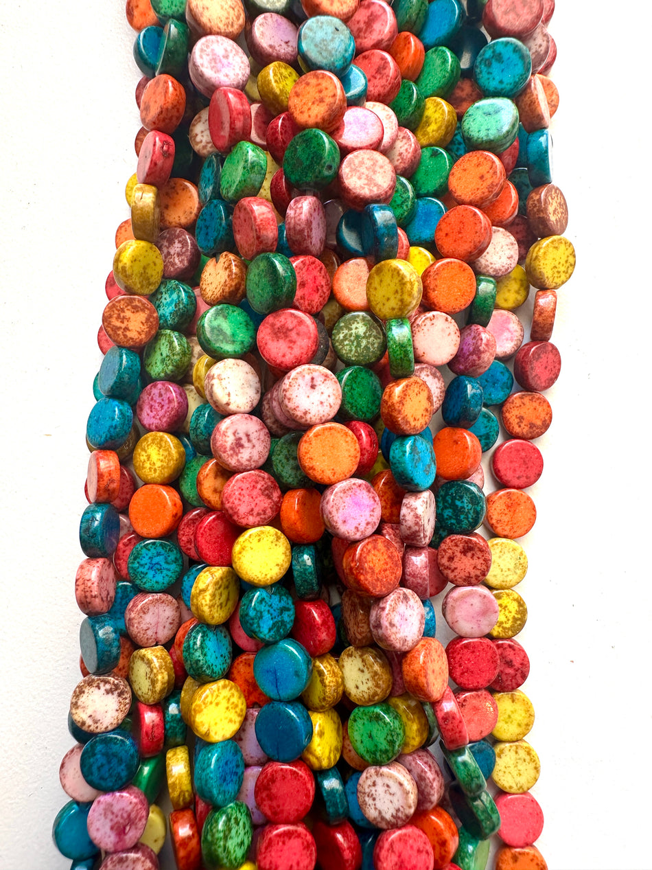 Multicolor Flat Round Howlite Bead Strand, 7mm