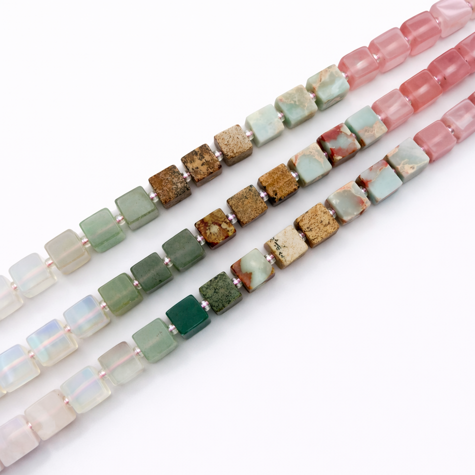 Multi-Gemstone Cube Bead 10mm Strand