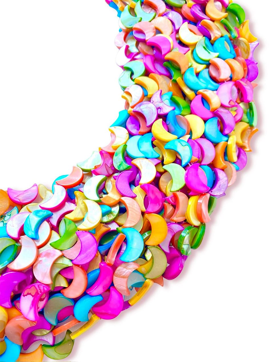 Multicolor Mother Of Pearl Moon Bead Strand, 15mm