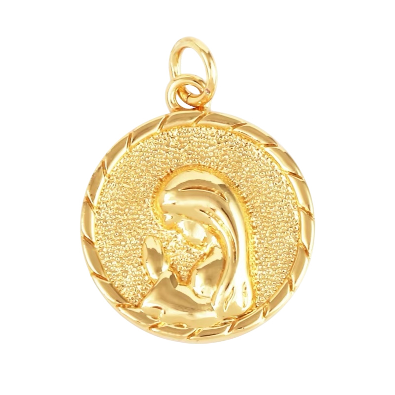 18k Gold Virgin Pendant 23mm, 1pc
