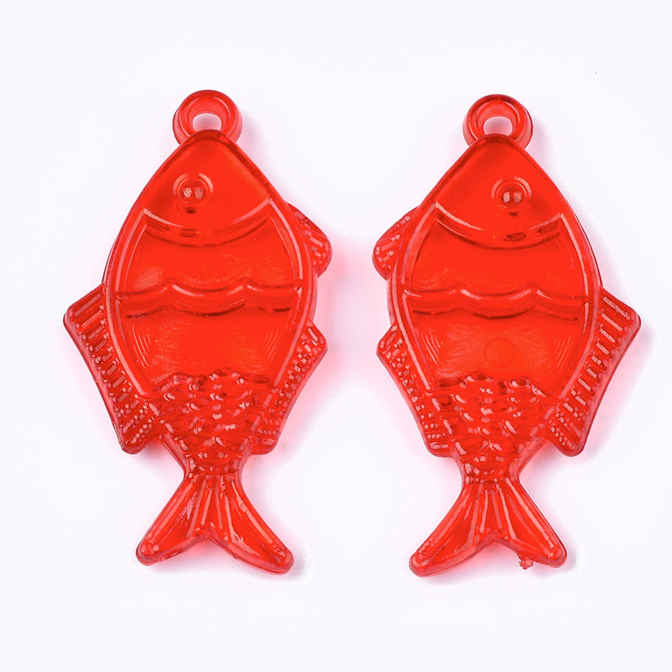 Acrylic Transparent Mixed-Color Fish Pendant 44mm, 15pcs