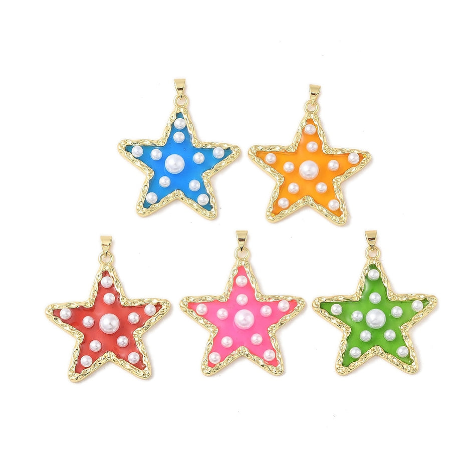 Mixed Color Gold Plated Resin Star Pendant 38mm, 1pc