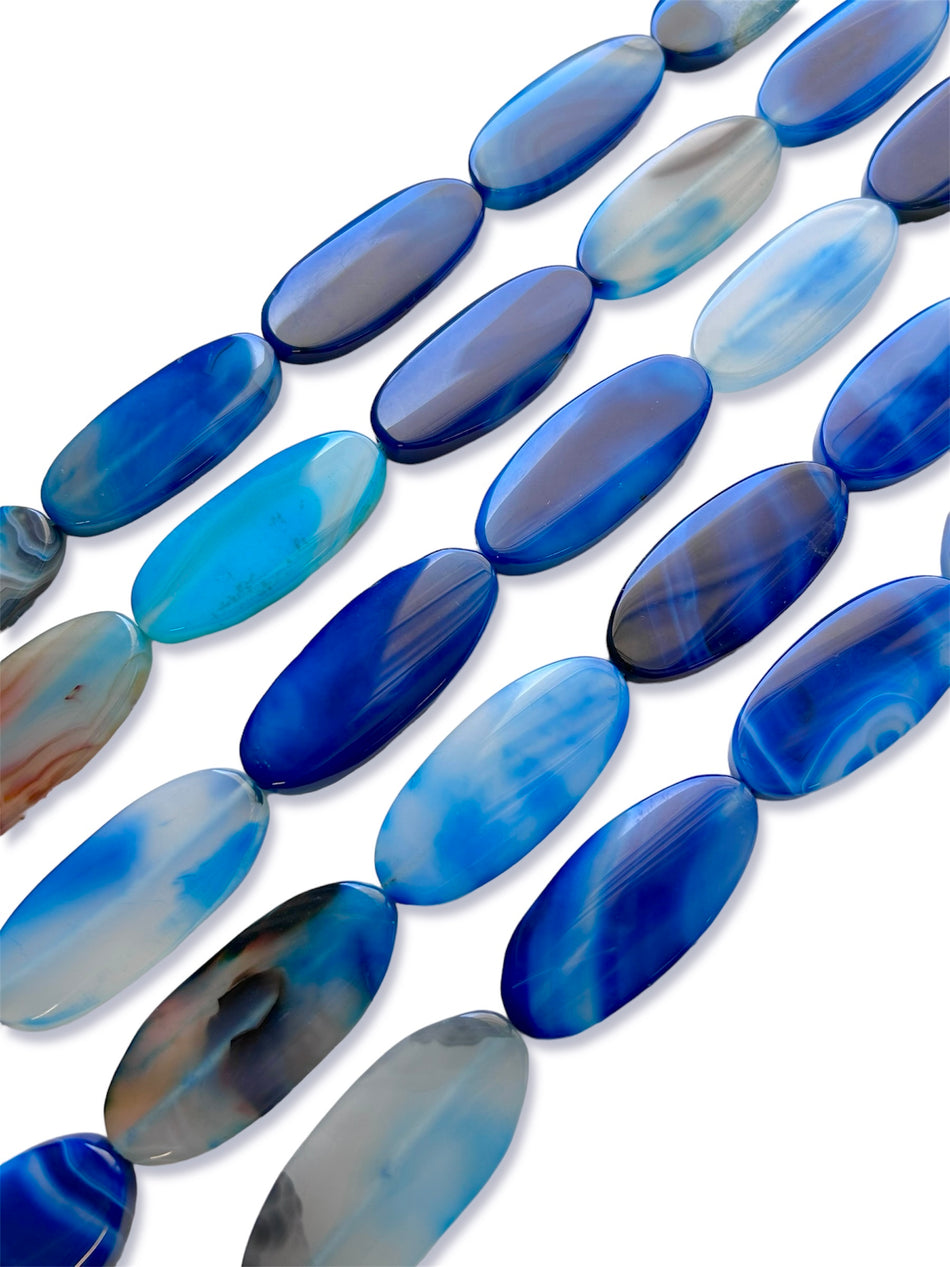 Blue Oval Bead Agate Strand, 60mm