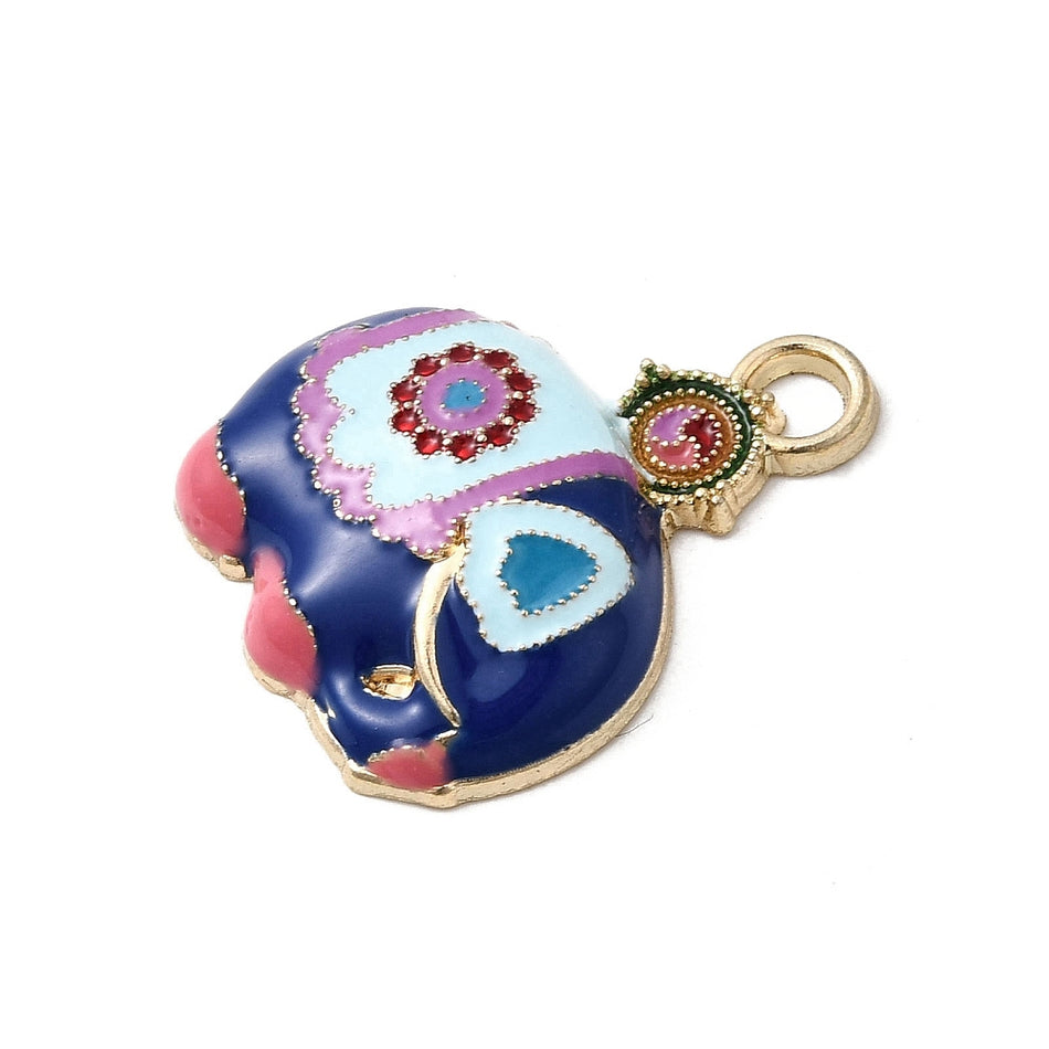 Gold-Filled Enamel Elephant with Rhinestone Pendant 22mm, 5pcs