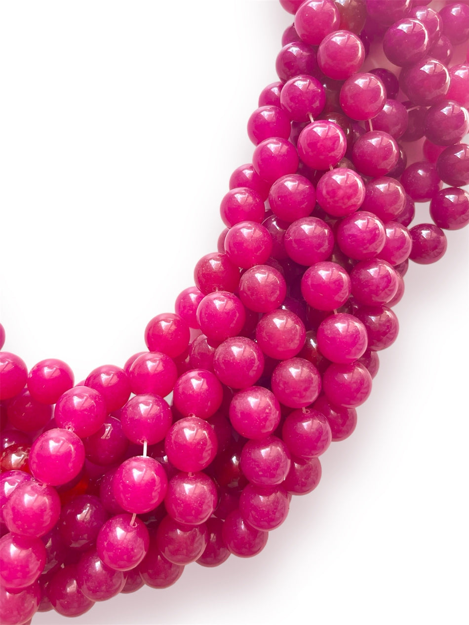 Magenta Round Jade Strand, 14mm