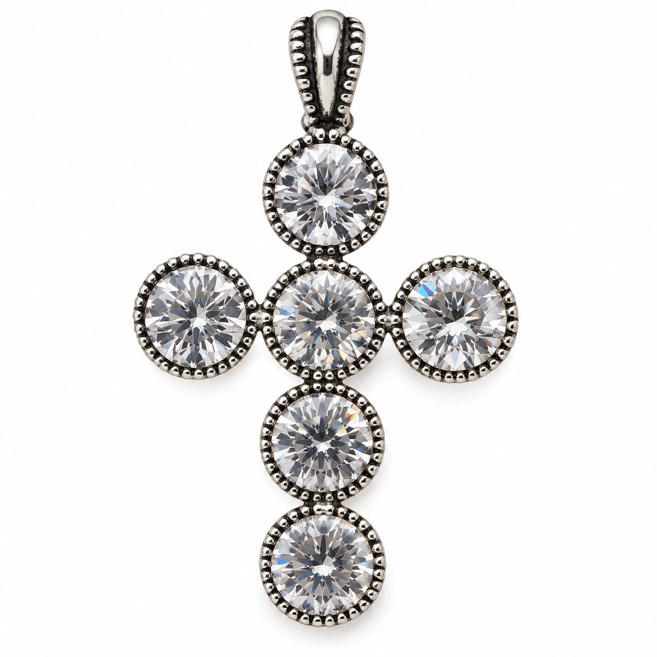 Pewter Cross Pendant with Rhinestone, Size 64mm 1PC