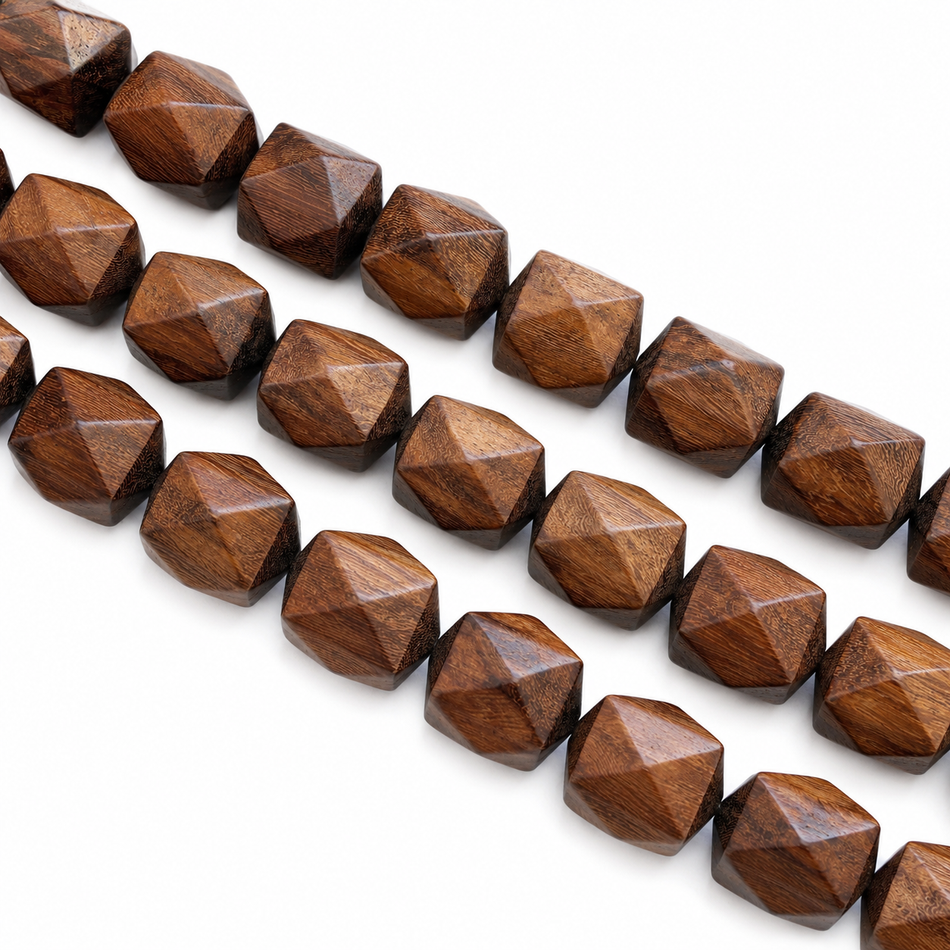 Brown Cubed Wood Bead 28mm Strand