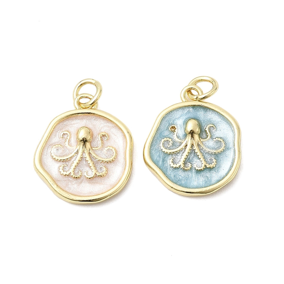 Flat-Round Octopus Pendant 18mm, 2pcs