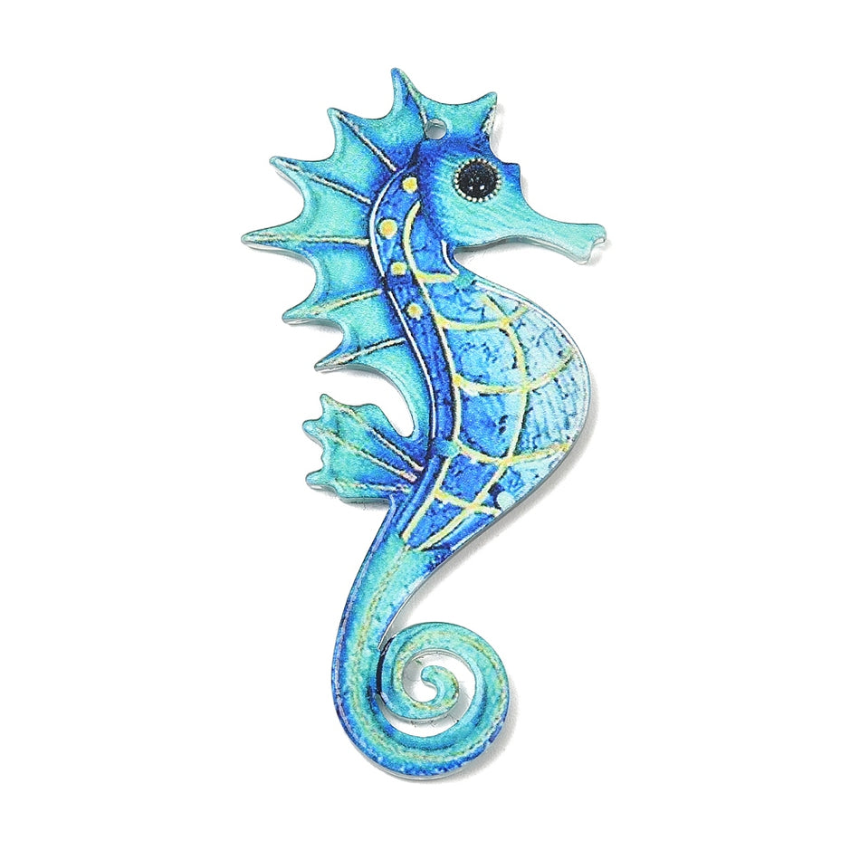 Acrylic Turquoise Seahorse Pendant 56mm, 4pcs
