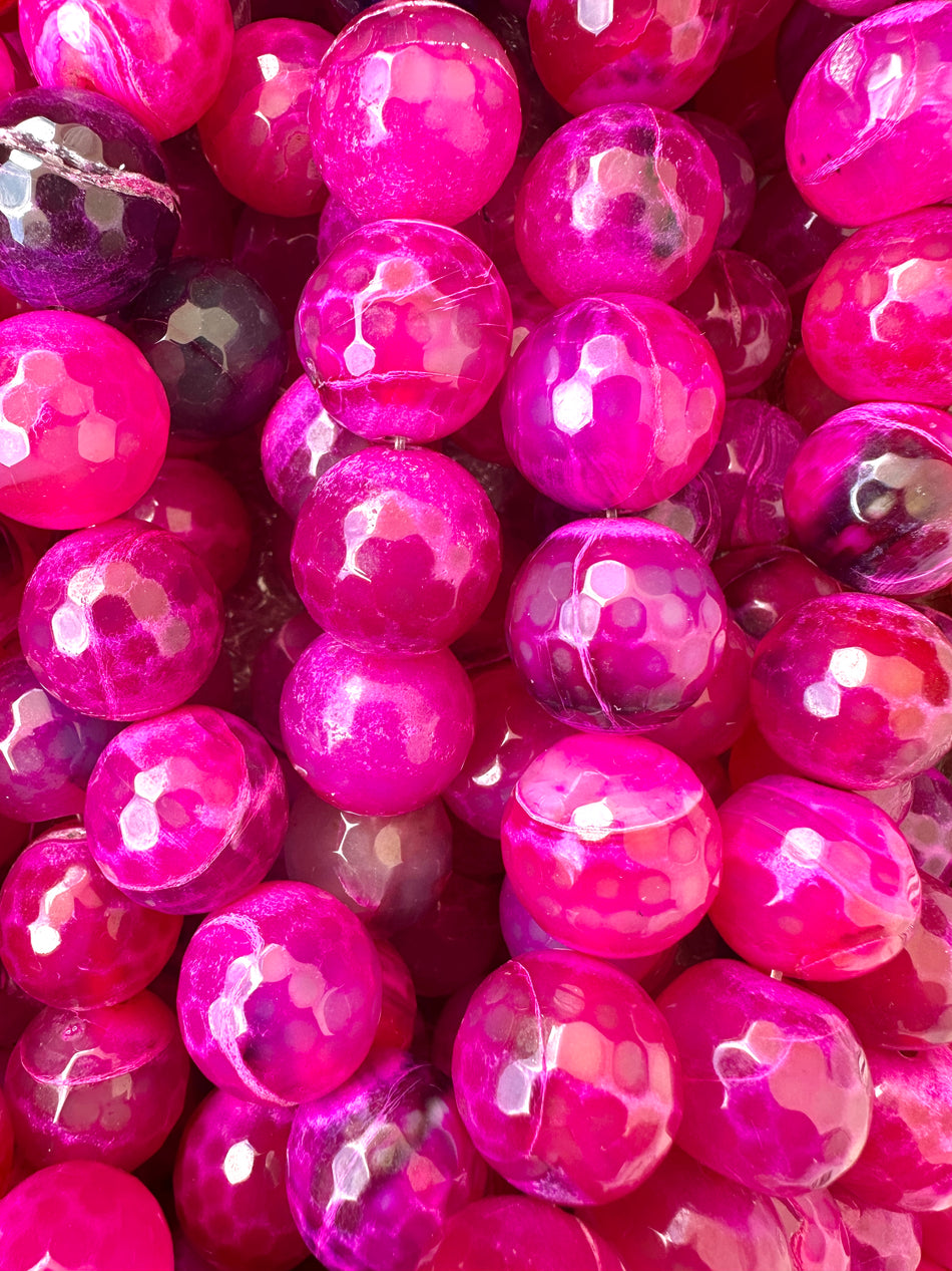 Pink Faceted Round Agate Strand, 20mm