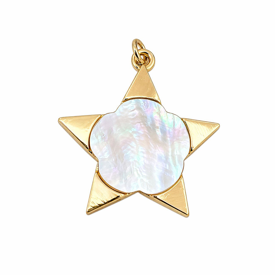 Gold-Plated Star Pendant with Mother of Pearl 23mm, 1pc