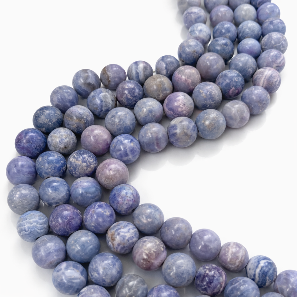 Round Cloudy Blue-Purple Gemstone Bead 14mm Strand