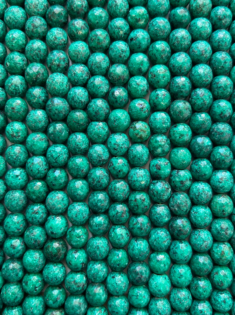 Faceted Green Round Jade Bead Strand, 10mm