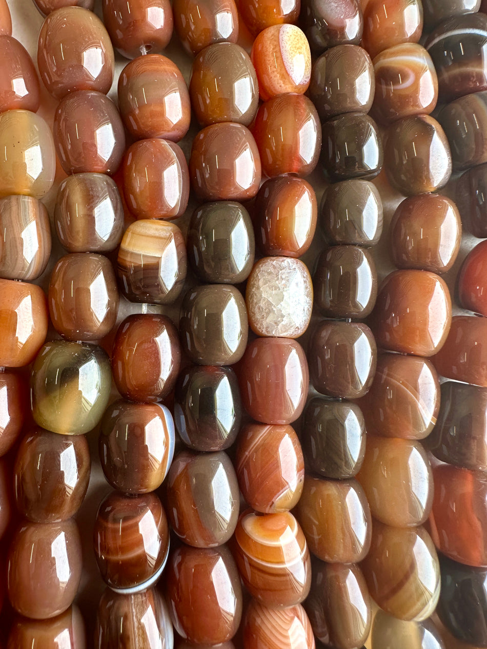 Brown Barrel Bead Agate Strand