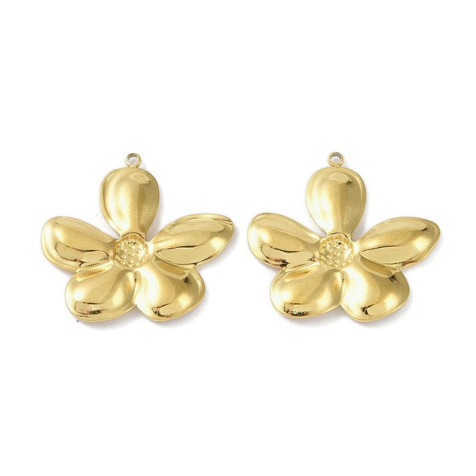 Stainless Steel Gold Flower Pendant 26mm, 2pcs