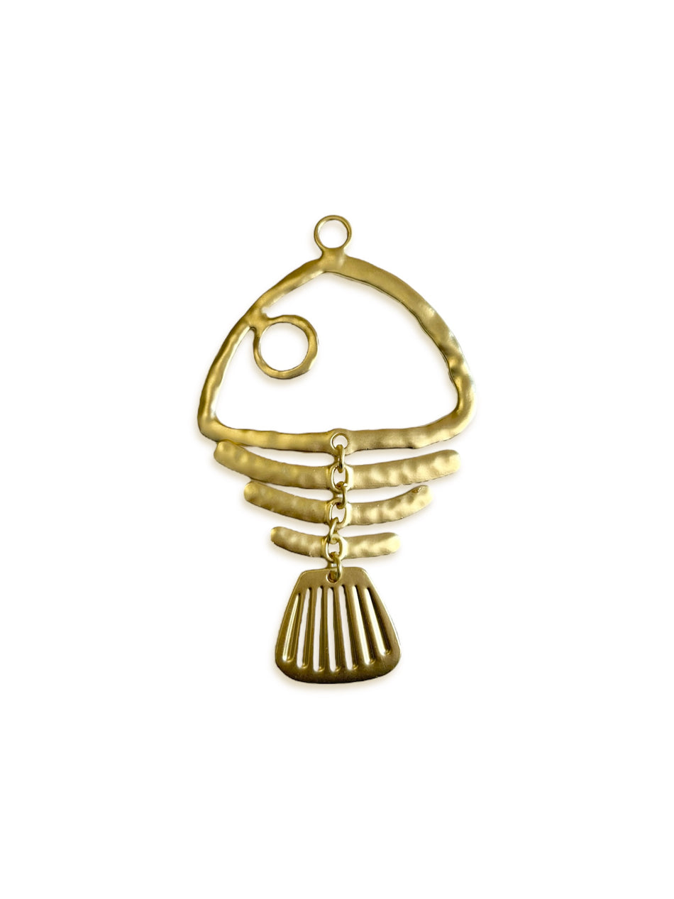 Gold Filled Matte Fish Pendant With Movement, 1pc