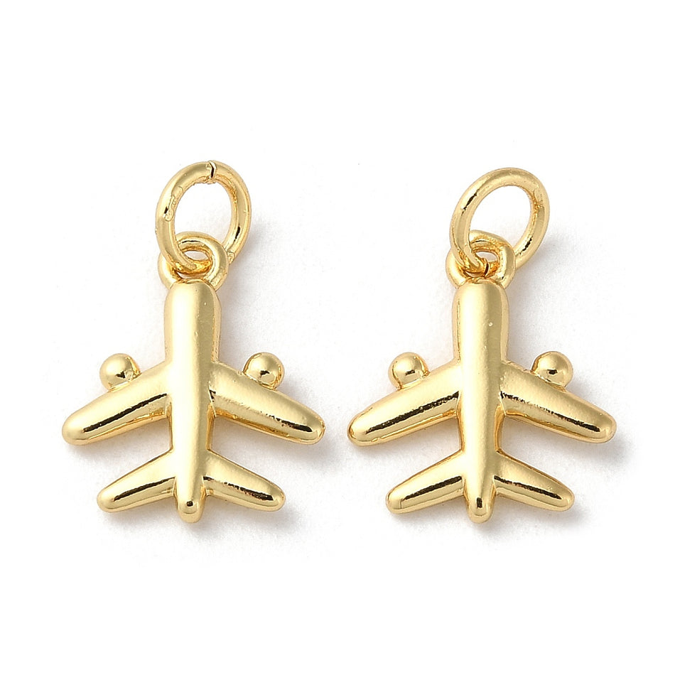 18k Gold-Plated Airplane Pendant 14mm, 4pcs