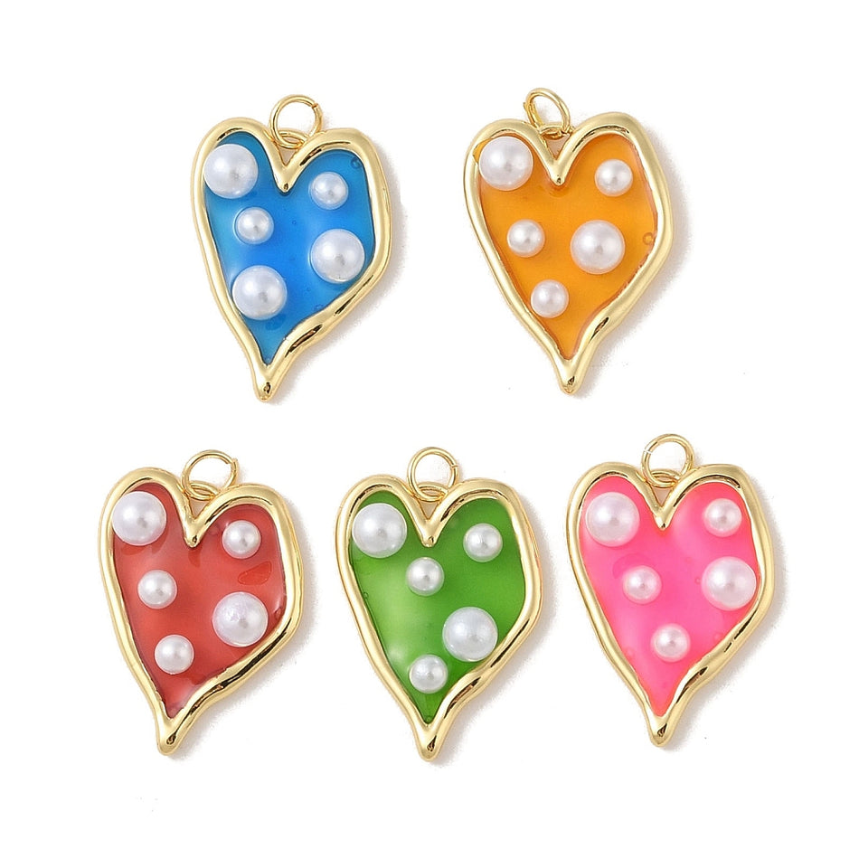 Mixed Color Gold Plated Resin Heart Pendant 25mm, 1pc