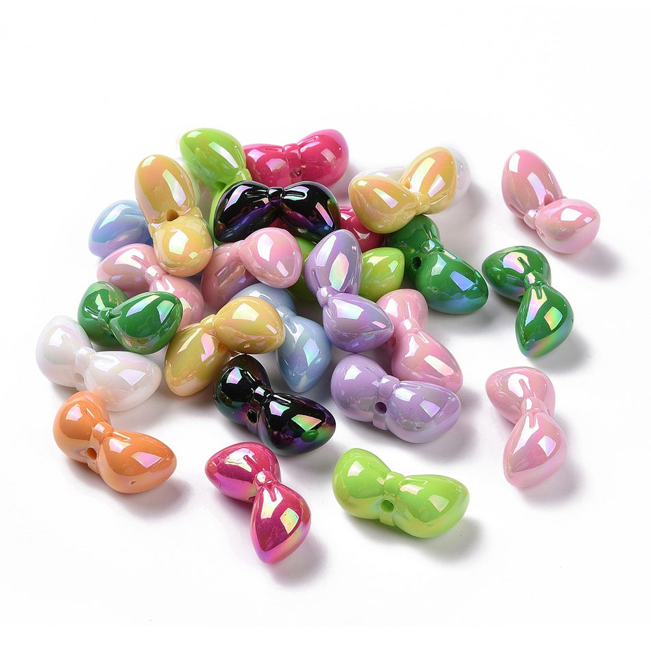 Mixed Color Acrylic Bowknot Beads 14mm, 4pcs