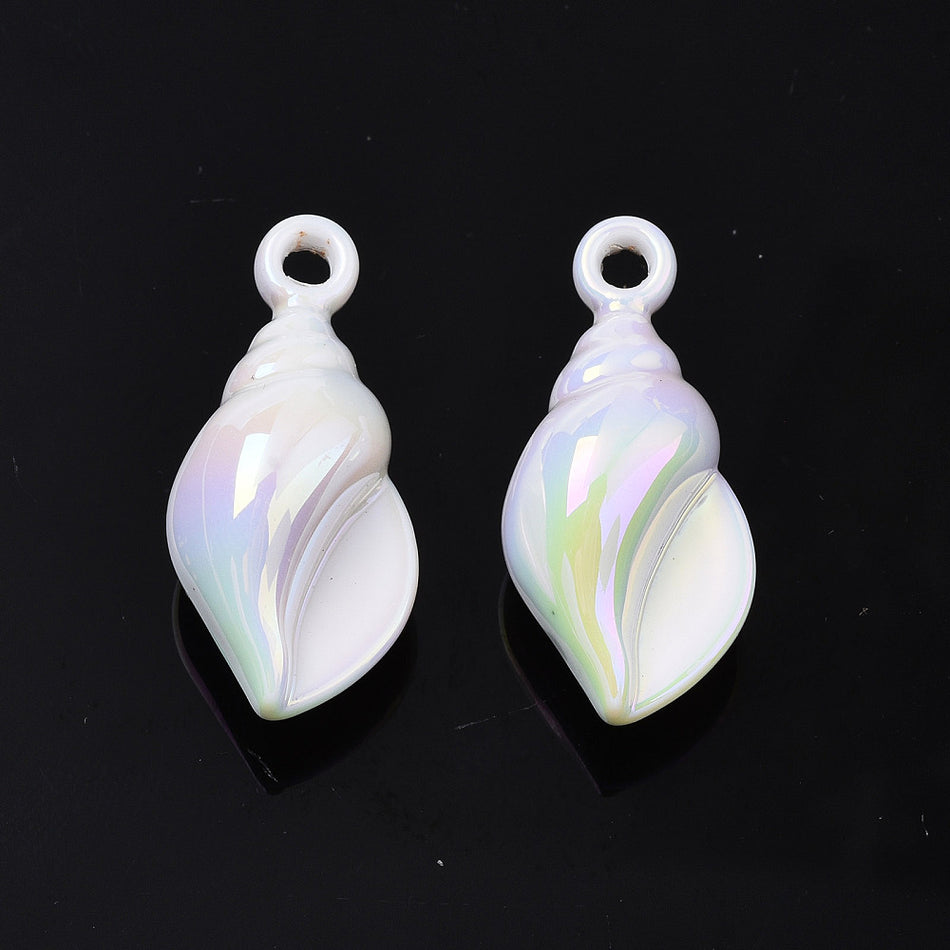 White AB Shell Acrylic Pendant 27mm, 10pcs