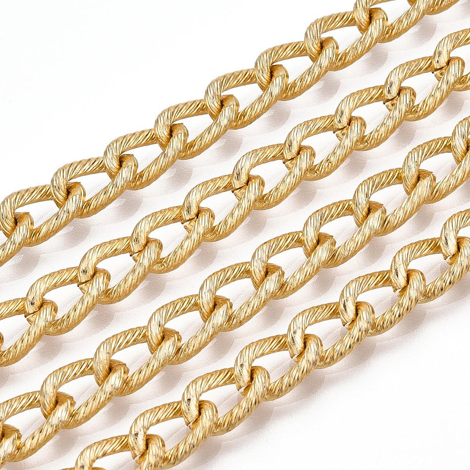 Gold Aluminum Textured Curb Chain Roll 10mm, 20 Yards