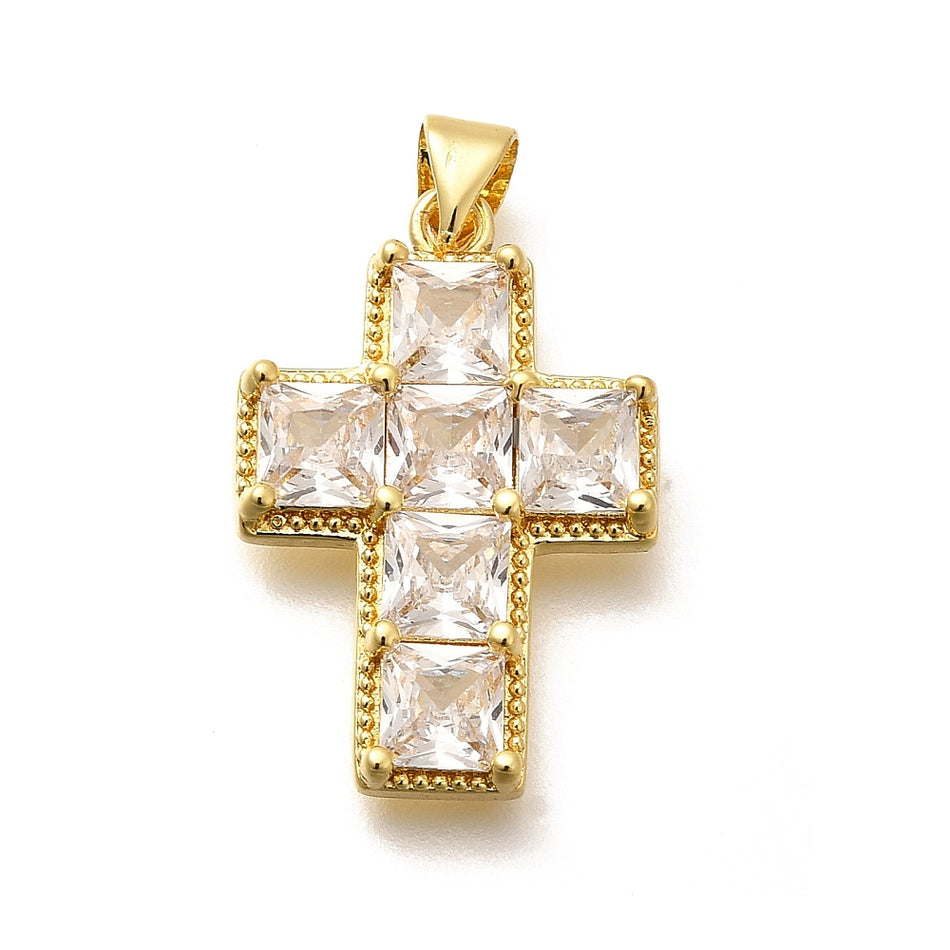 18k Gold-Plated Cross Pendant 26mm with Cubic Zirconia, 1pc