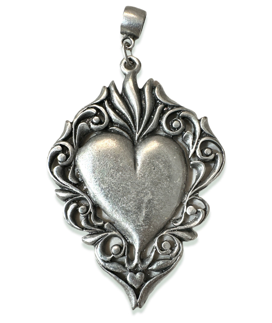 Zamak Sacred Heart Pendant 3inch, 1pc