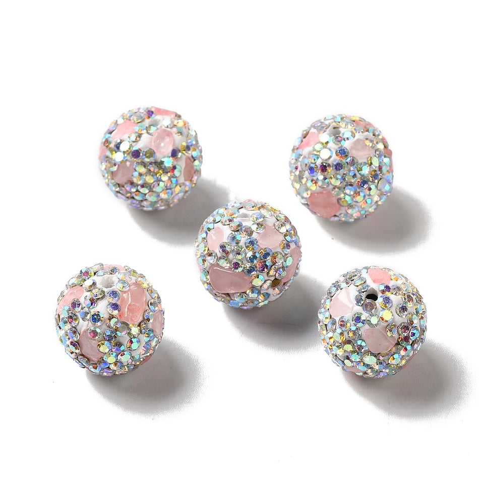 Pink Rhinestone Beads, 16mm