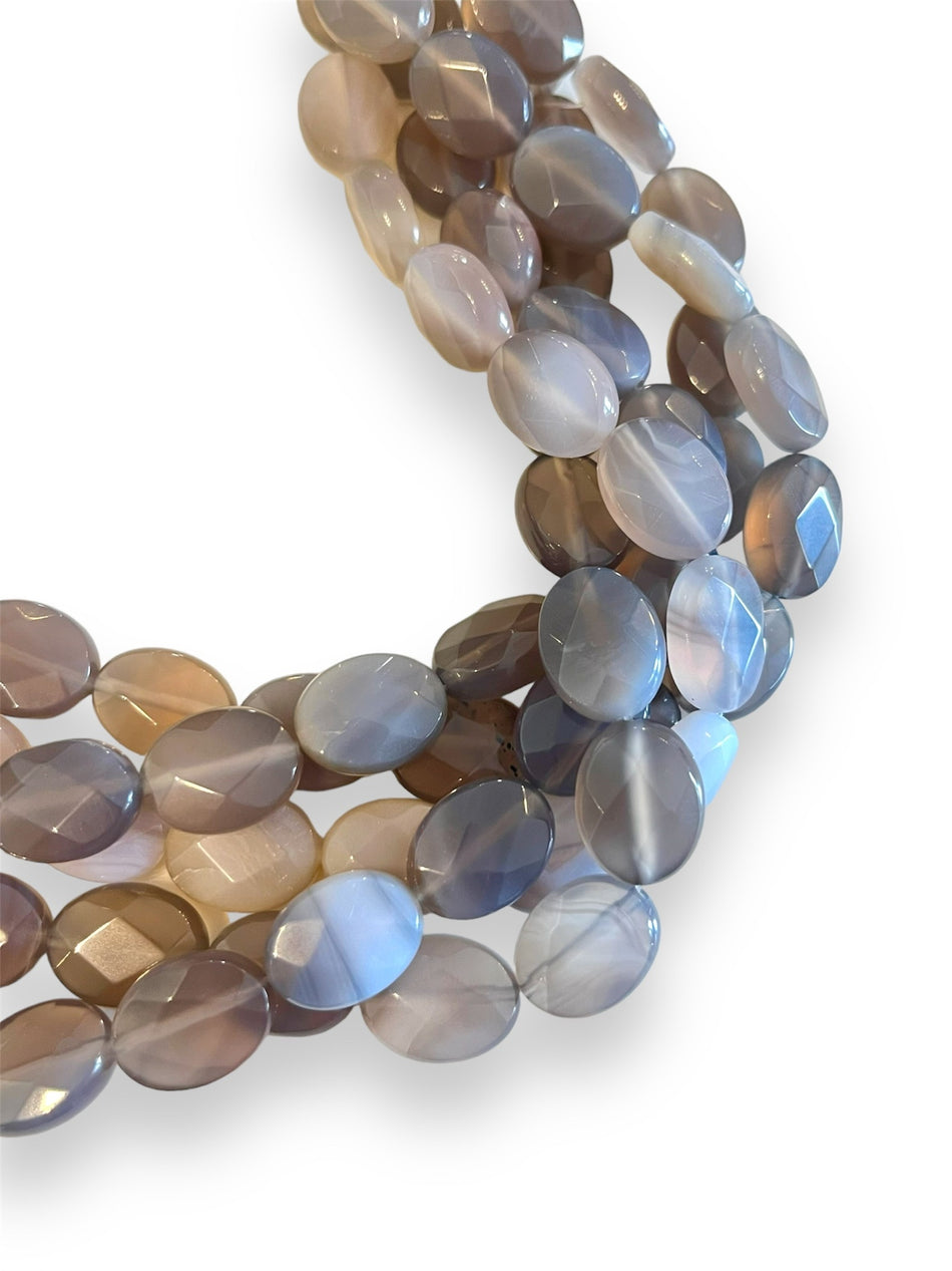 Faceted Oval Grey Agate Strand, 16mm