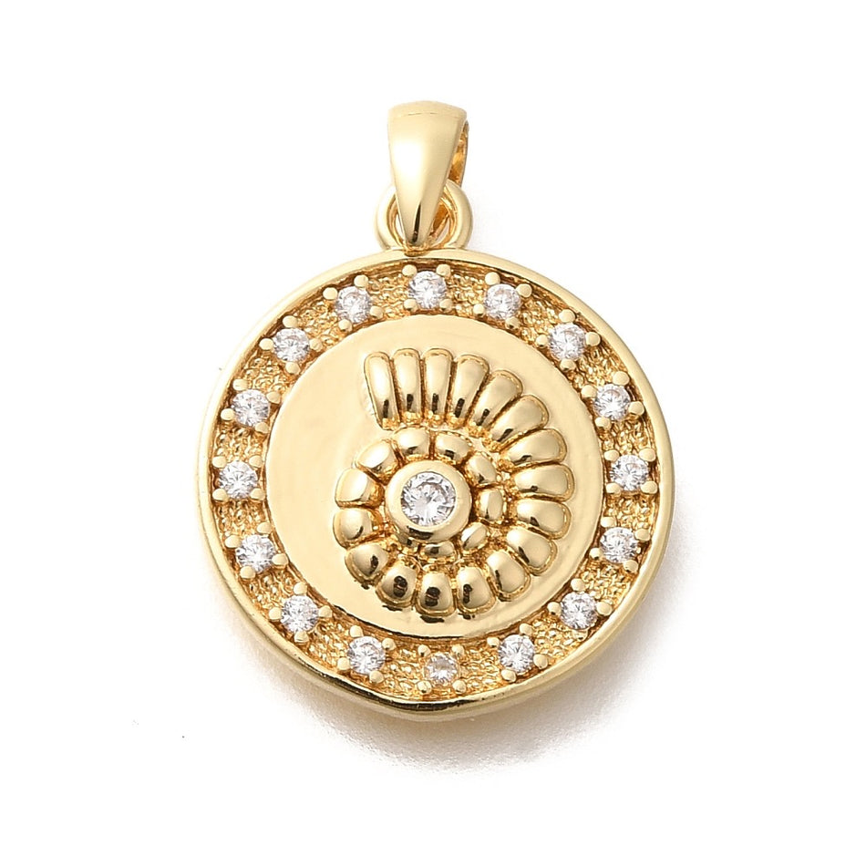 18k Gold-Plated Sea Shell with Zirconia Pendant 20mm, 2pcs