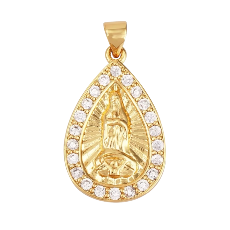 18k Gold Drop Virgin Pendant with Zirconia 30mm, 1pc