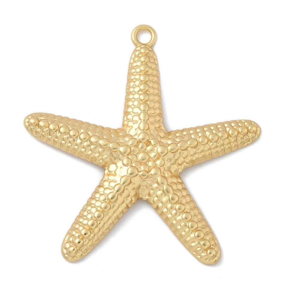 Gold-Plated Matte Starfish Pendant 64mm, 1pc