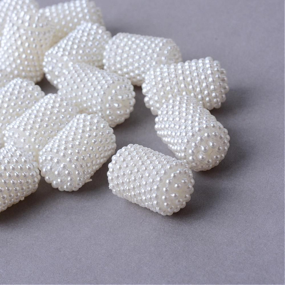 Pearly White Barrel Acrylic Beads 21mm, 10pcs