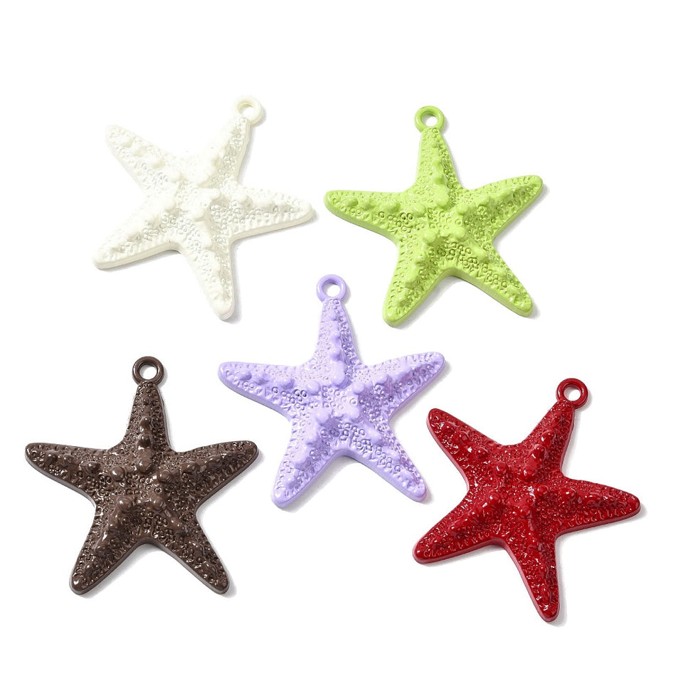 Mixed-Colored Starfish Pendant 60mm, 3pcs