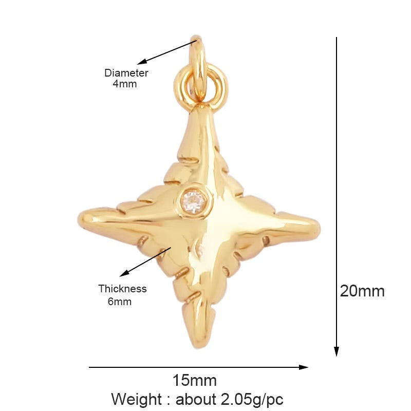 18k Gold Star Pendant with Zirconia 20mm, 1pc