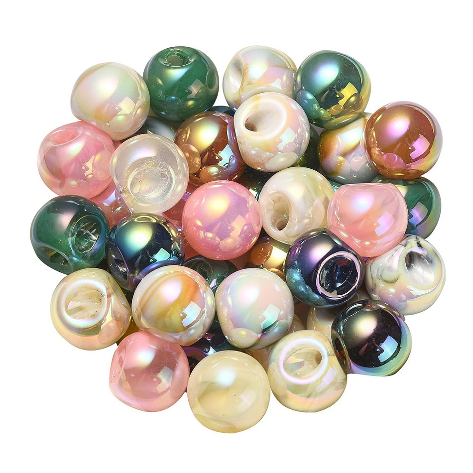 Iridescent Mixed Color Bubble Acrylic Beads, 10pcs