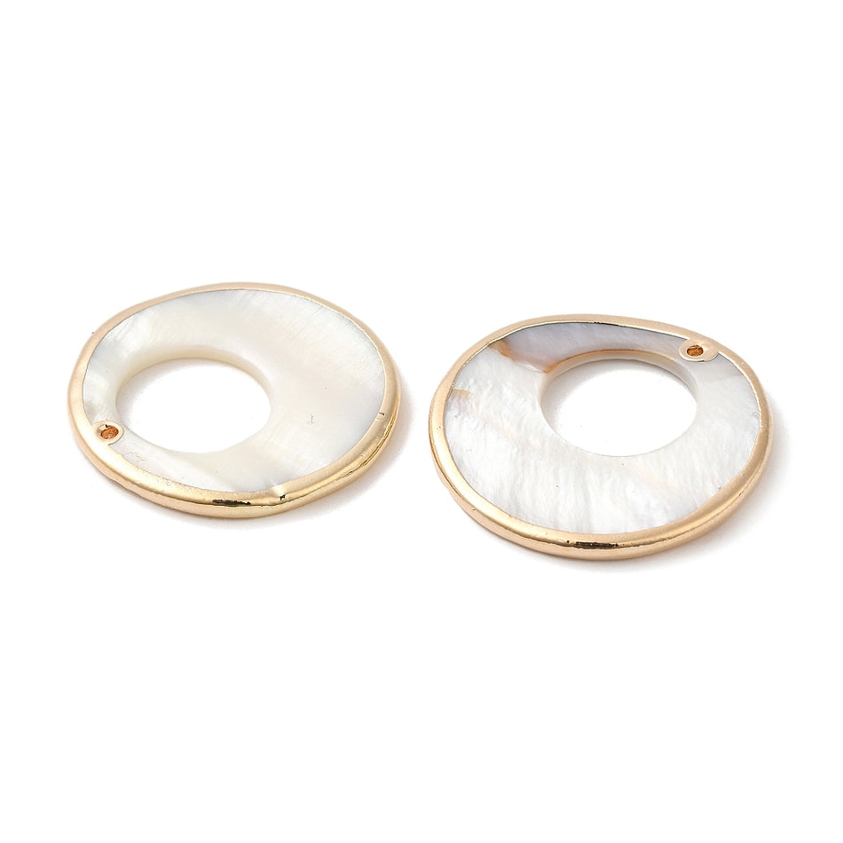 Electroplate Freshwater Shell Pendant with Gold Edges 30mm, 2pcs
